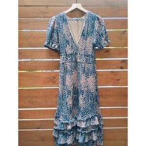 Anthropologie Hutch Adelia Fall Ruffled Midi Dress Leopard XS